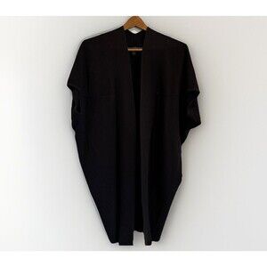 WORTHINGTON Black Cardigan Sweater XL Open Front Cocoon Cape Long Rib Knot